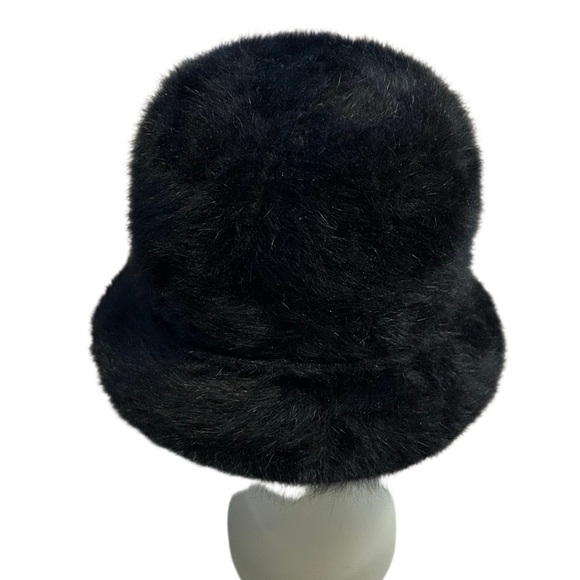 60s Angora Fur Hat Vintage Betmar Black Bucket Holly Golightly Furry OS - Picture 4 of 13
